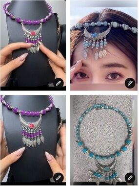 Ethnic Style Collar Women Handmade Bead Necklace /Headdress Clavicle Chain  NOS